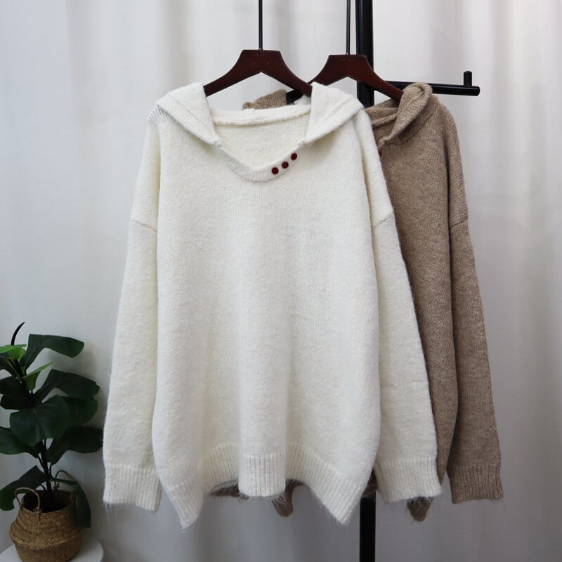 【tops】フード付きニットセーター　M28593