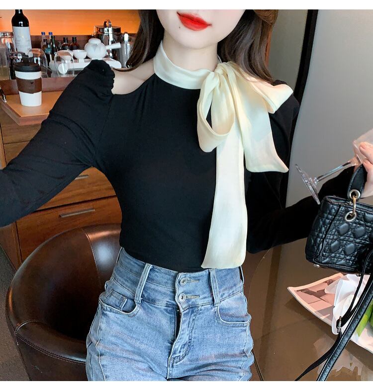 【tops】リボン付きオフショルダートップス　M29380