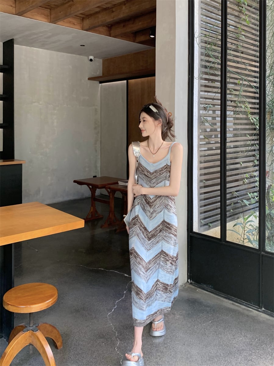 【dress】ストライプ柄ニットキャミワンピース G21561