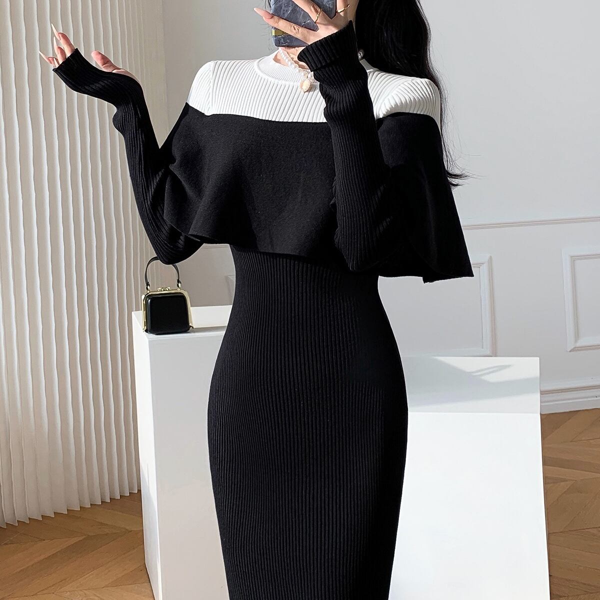 【dress】フリルニットワンピース　M19159
