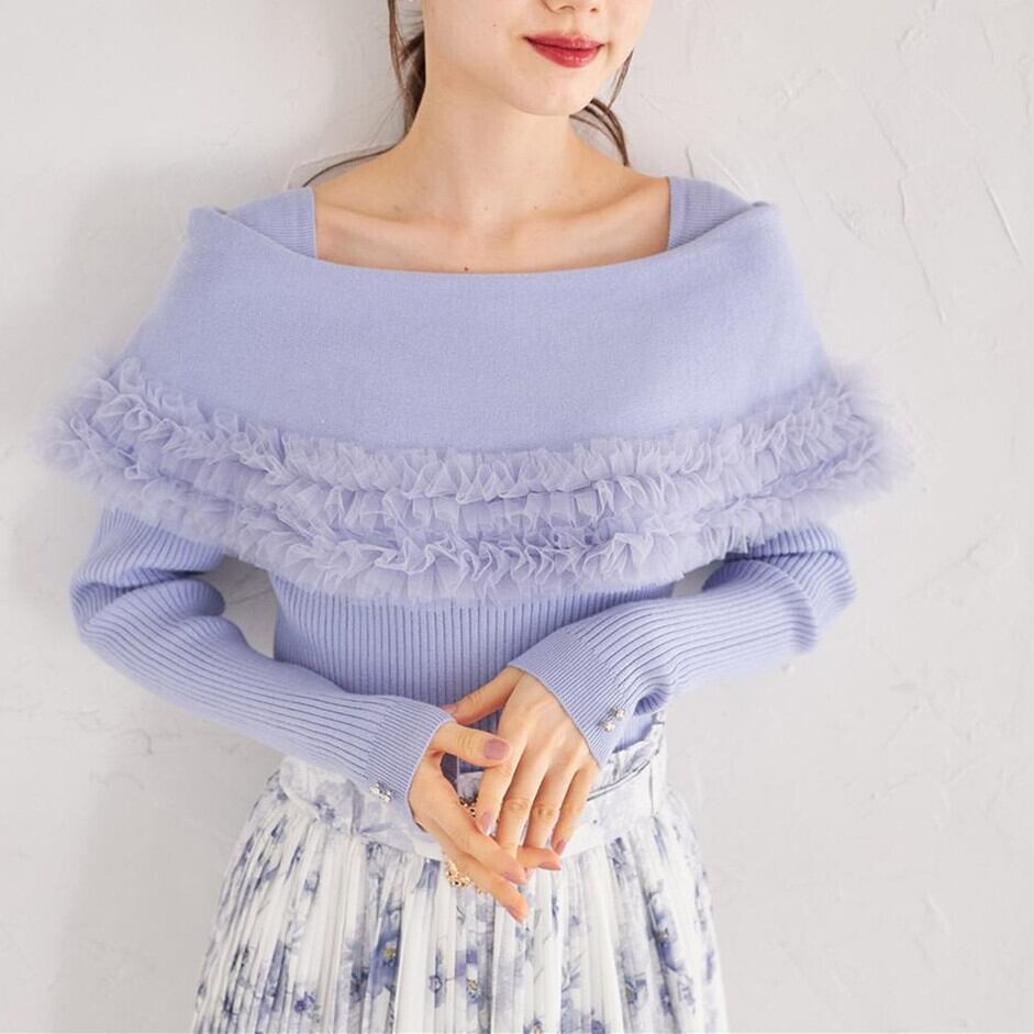 【tops】ギャザーフリルニットトップス　M28150