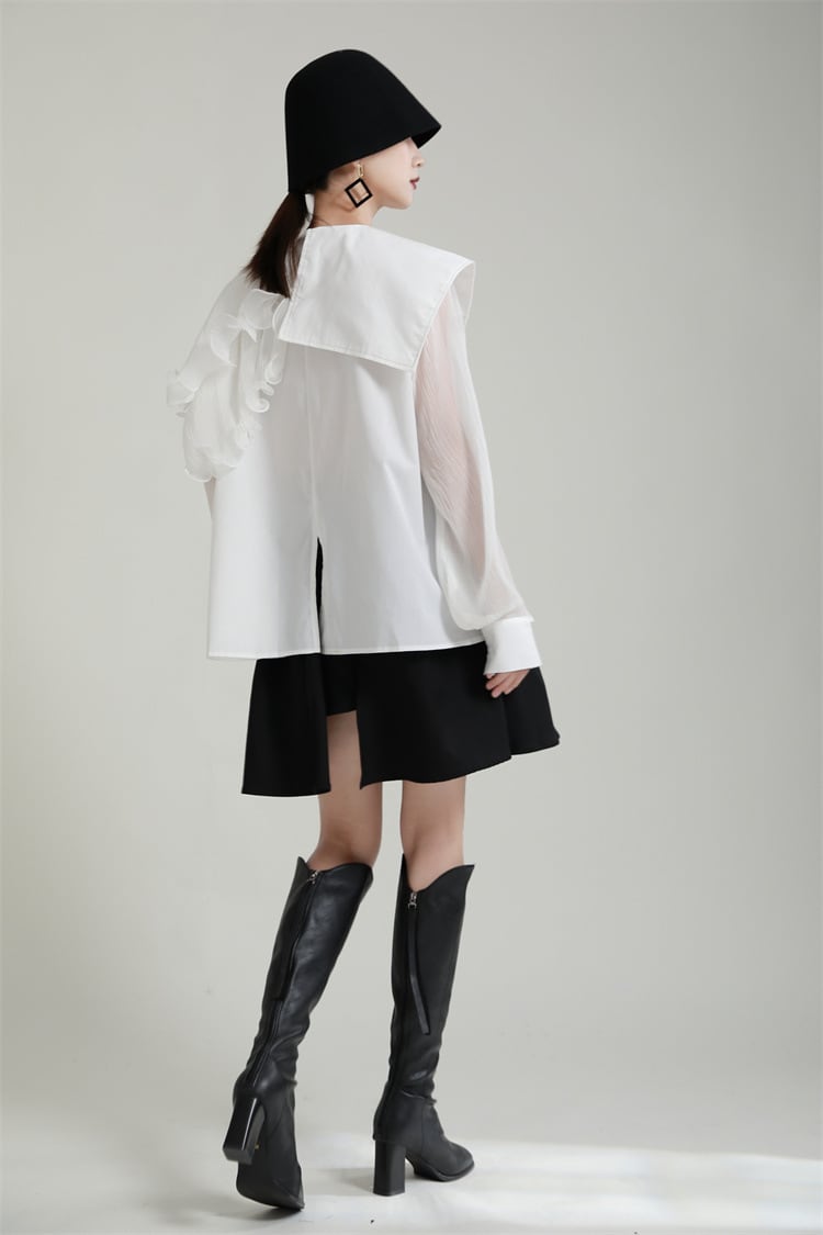 【tops】フリル不規則 イレギュラーシャツブラウス　M29334