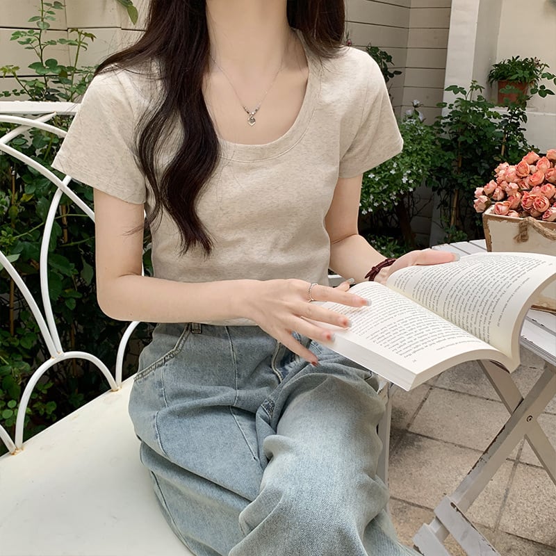 【tops】3色UネックＴシャツF7501