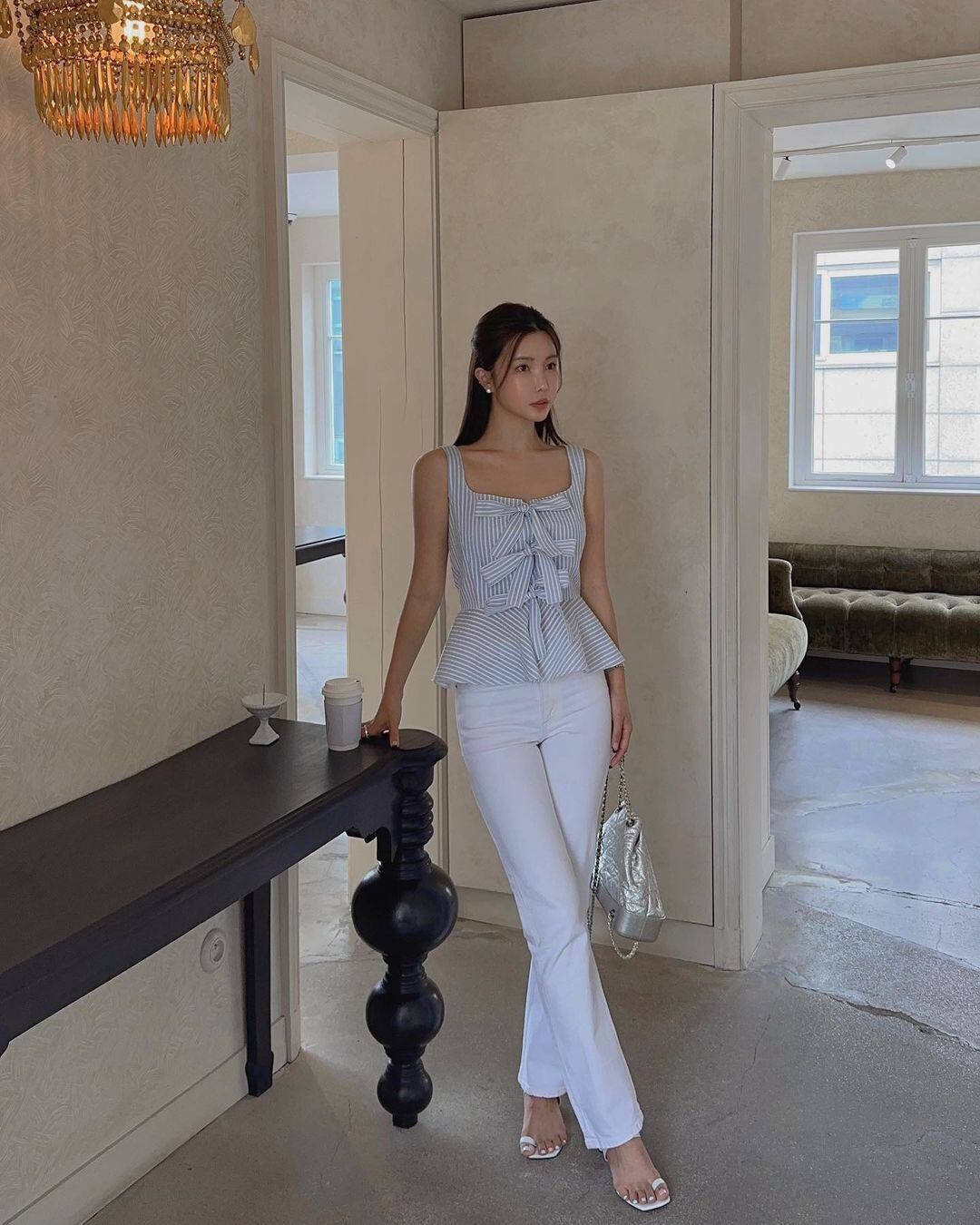 【tops】リボンストライプ柄キャミソールG20097