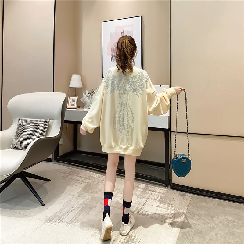 【tops】女性力を高める〜ラウンドネック長袖ファッションゆったり着回しパーカーW0262