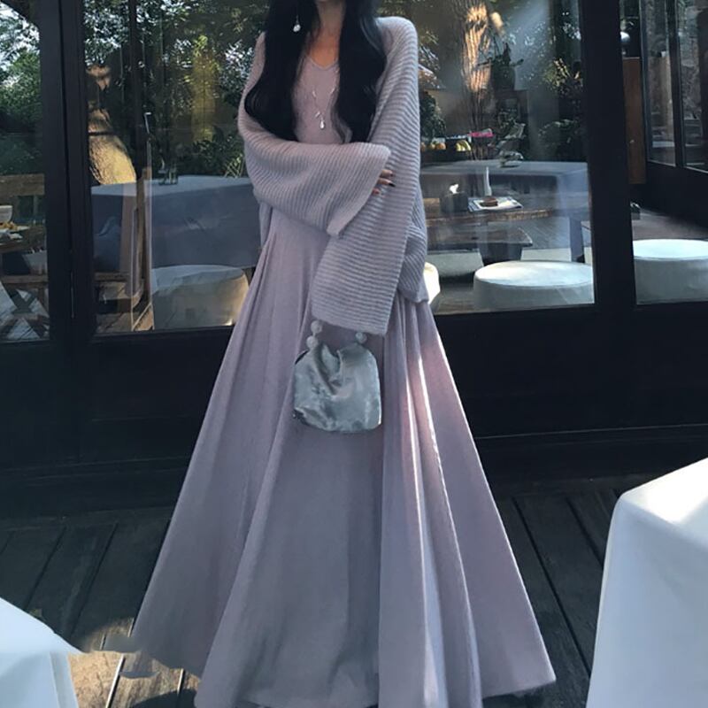 【dress】Ｖネックニットワンピース Q6860