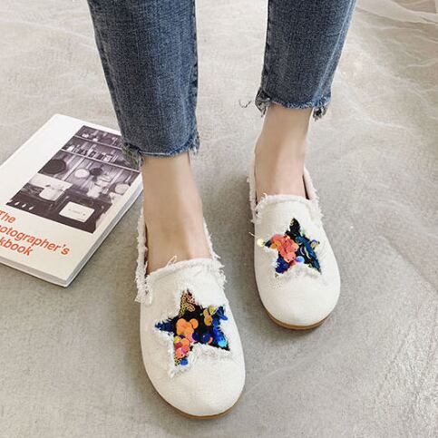 【shoes】人気item！選べる3色履きやすい合わせやすい星柄フラットシューズ