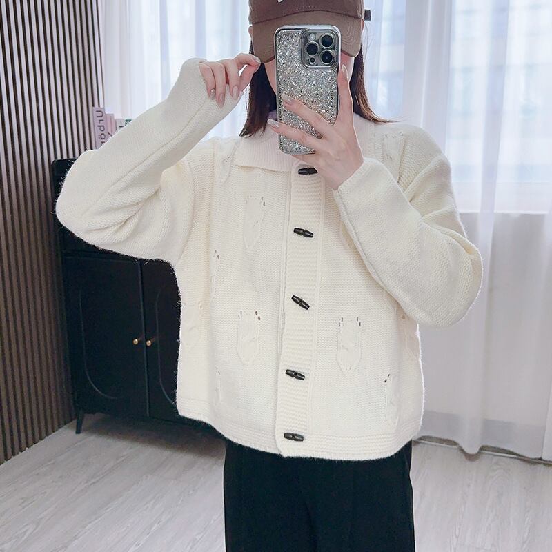 【outer】折り襟ニットカーデ　M27299