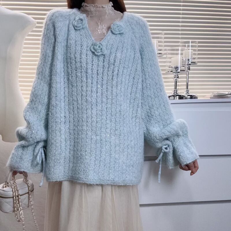 【tops】スパンコール付きニットトップス Q7289