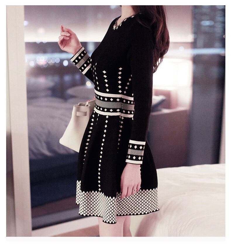 【dress】好感度UP!気質満点レトロスウィート長袖着痩せニットワンピース G1455