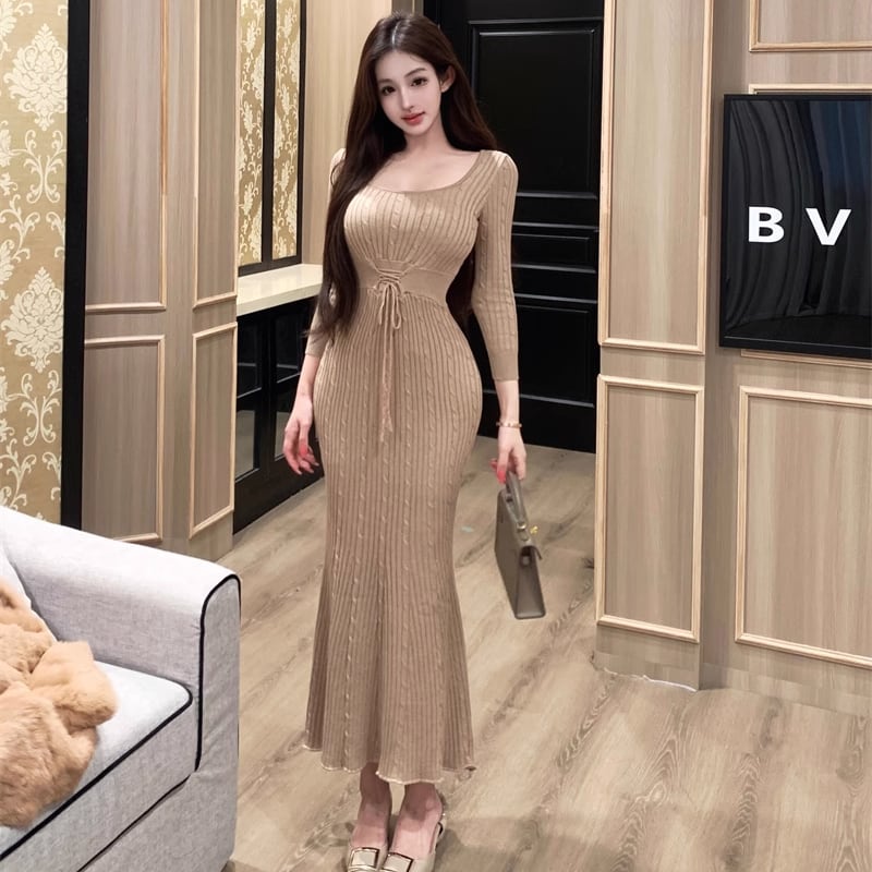 【dress】ロングニットワンピース Q7601