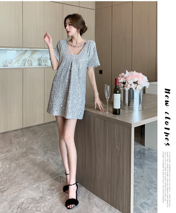 【dress】Vネックスパンコールワンピース G21106