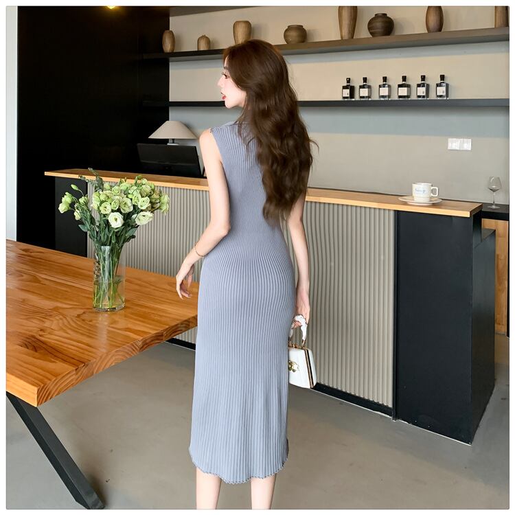 【dress】ファスナーノースリーブニットワンピース G21122