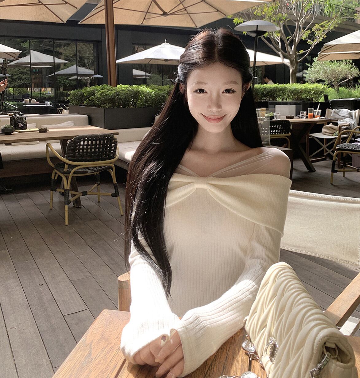 【tops】チュールドッキングリボンニットトップス　N3490