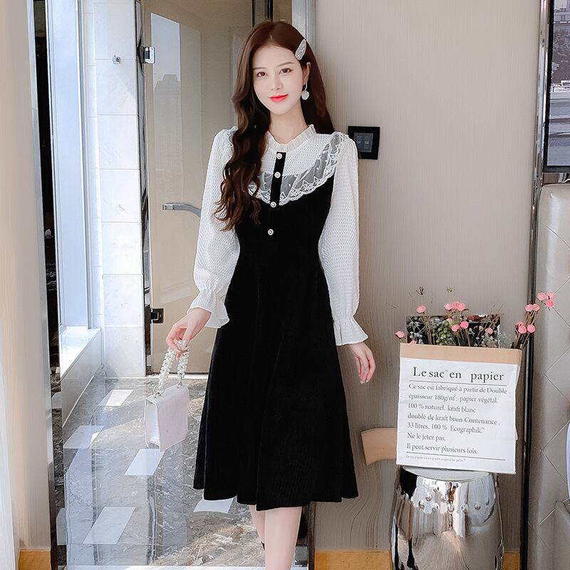 【dress】フリルドッキングワンピース　M18863