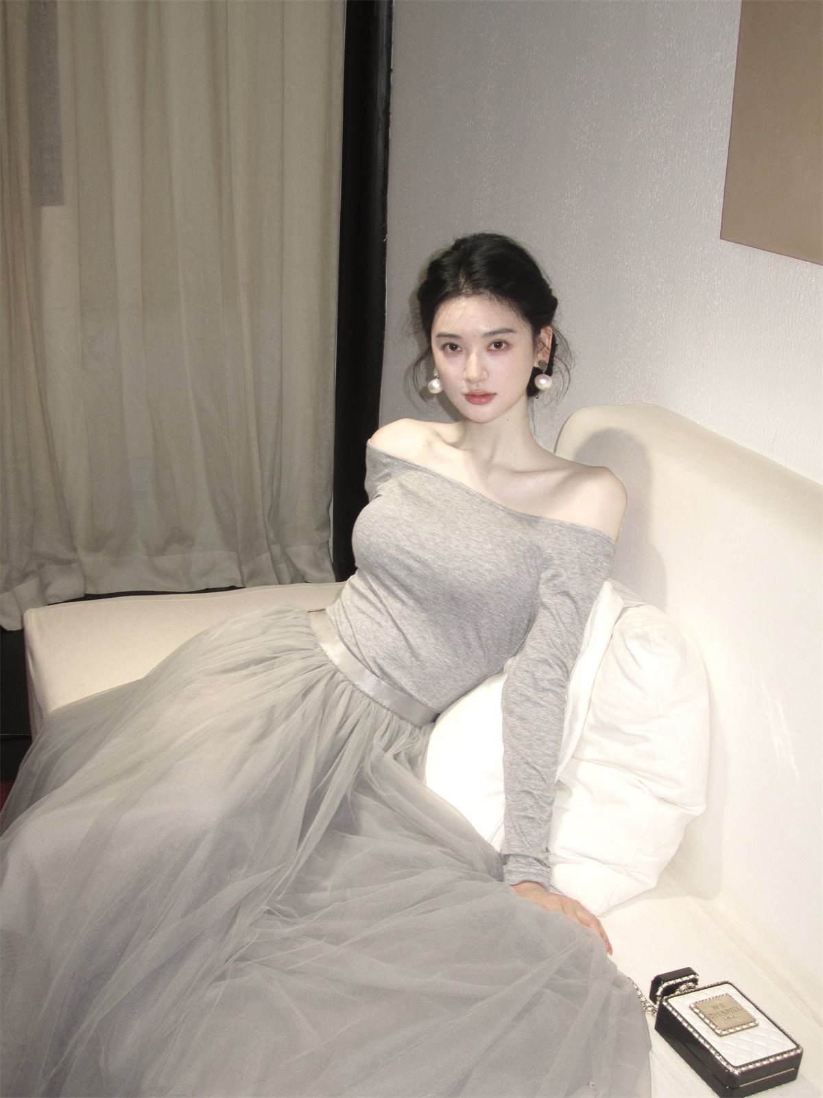 【dress】2WAYチュールドッキングロングワンピース　N3426