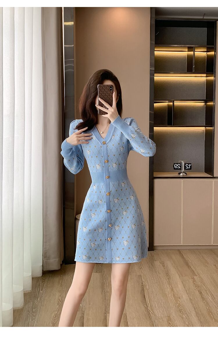 【dress】Vネックニットワンピース　M18605
