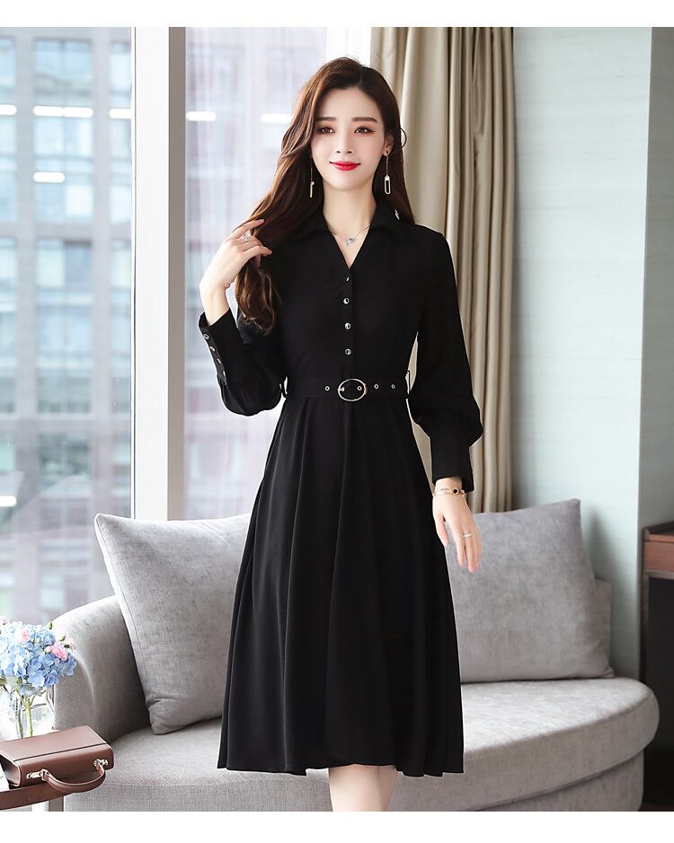 【dress】優しい雰囲気 気質満点 シンプルVネック細身効果抜群無地ワンピース