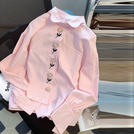 【tops】スウィート刺繍 長袖ブラウスG20659