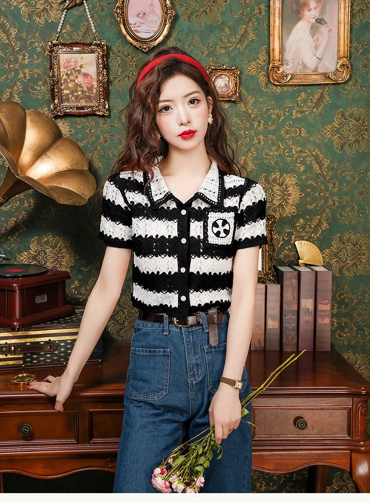 【tops】ストライプ柄ニットトップスG20450