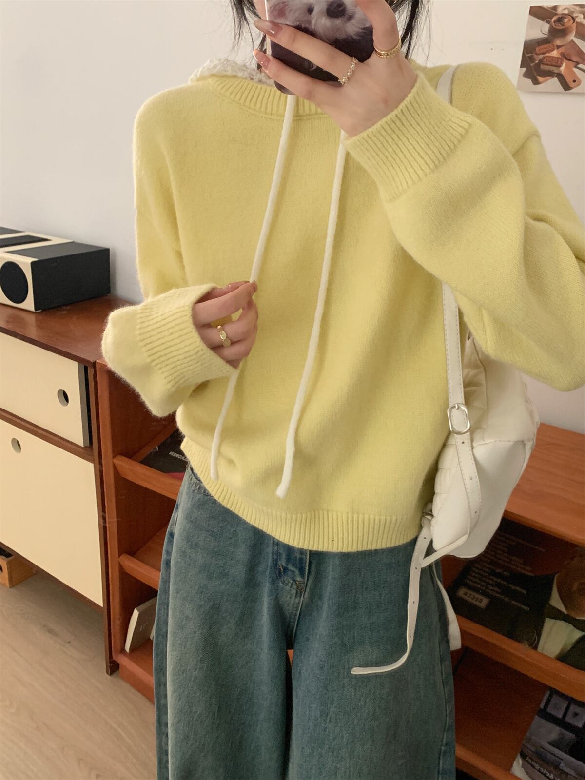 【tops】フード付きニットセーター　M28642