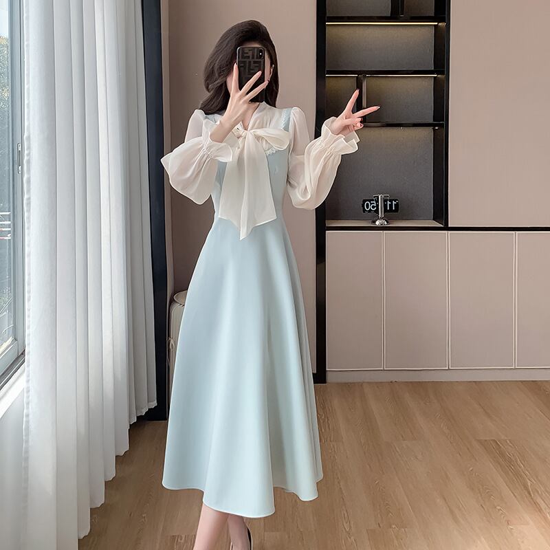 【dress】リボン偽二つ切り替えワンピース G19972