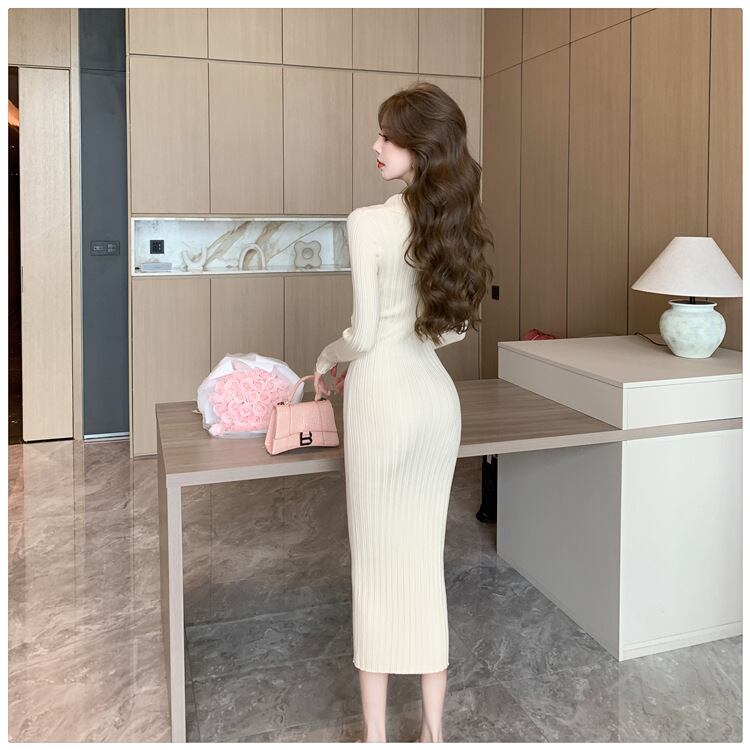 【dress】折り襟ニットワンピース　M18297