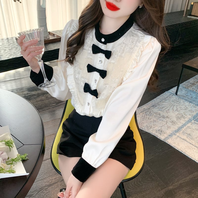 【tops】リボン付きシャツトップス　M25721