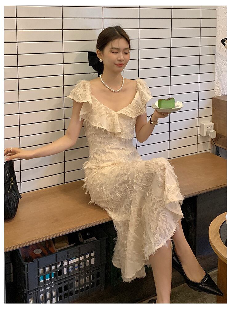 【dress】Vネックフリンジワンピース G20071