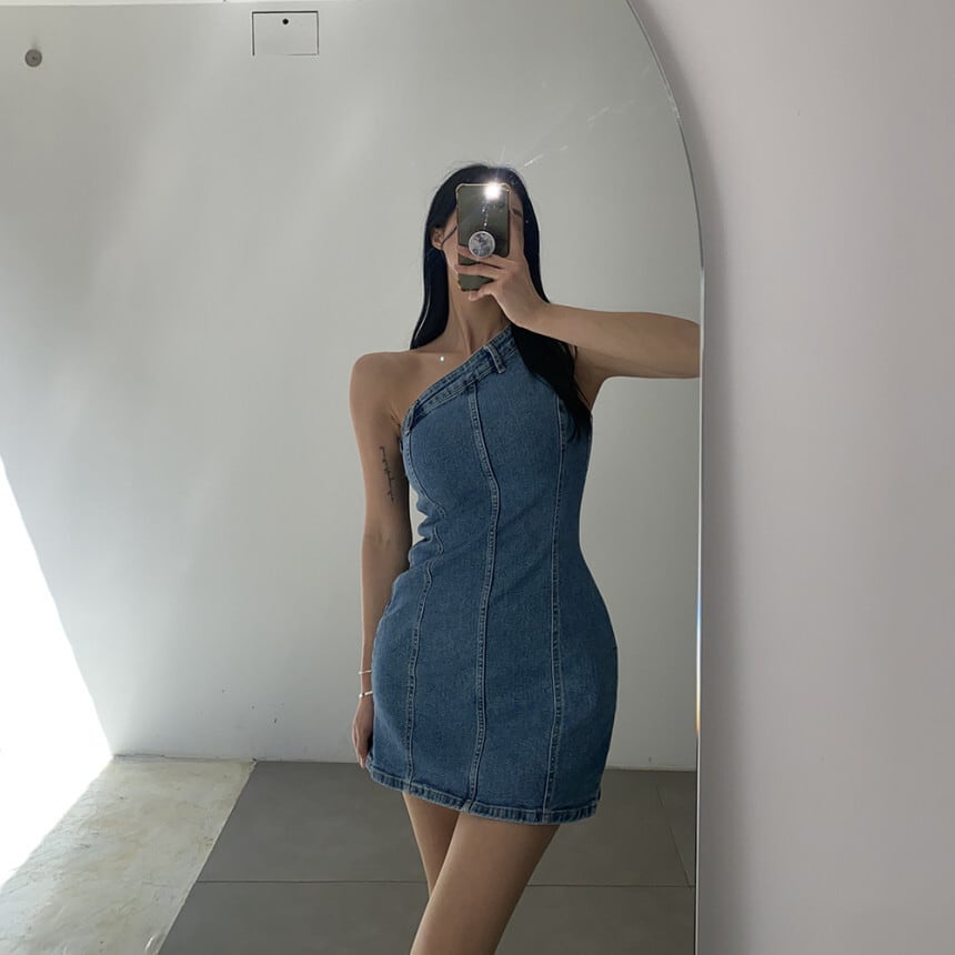 【dress】オフショルダーデニムワンピース　M25031