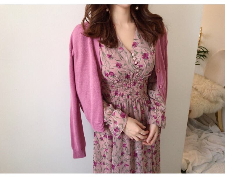 【dress】優しい雰囲気!エレガント気質満点スウィート 韓国系シフォン花柄ワンピース G1785