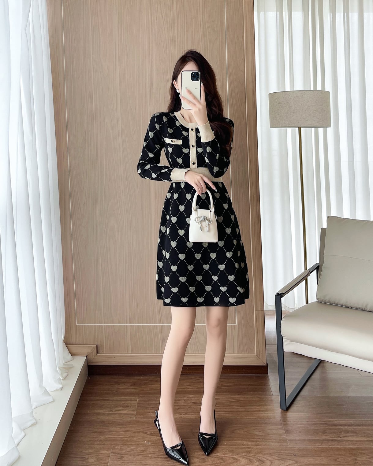 【dress】ハート柄ニットワンピース Q7296