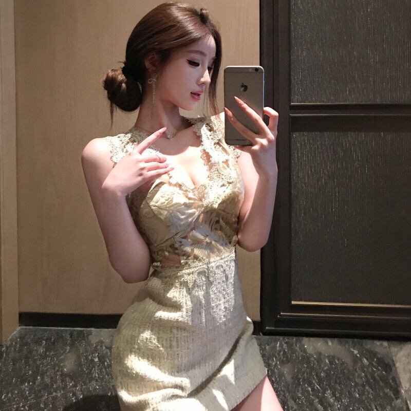 【dress】レース切り替えワンピース　M30062