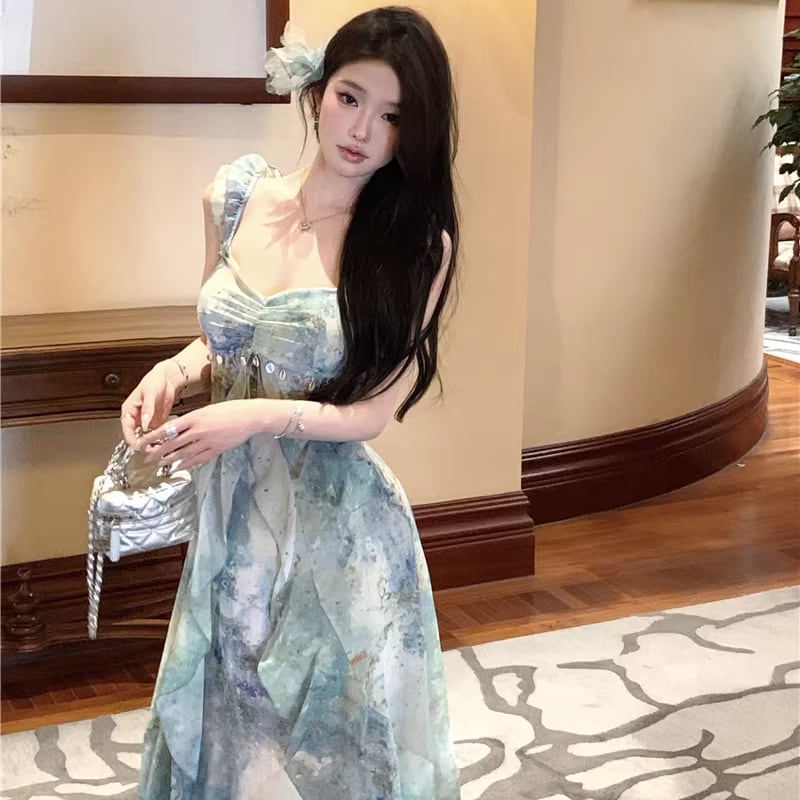 【dress】カラフルロングキャミワンピース Q8278