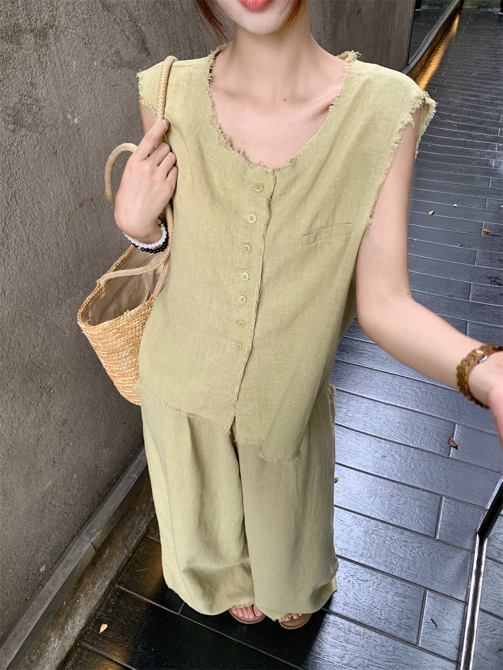 【set】ノースリーブトップス×ワイドパンツセット　M24794