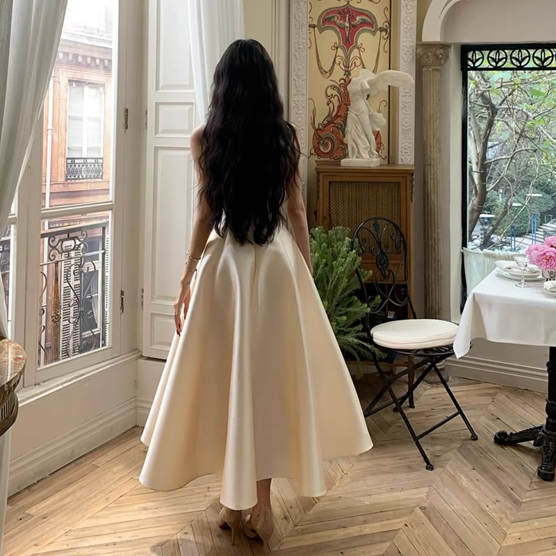 【dress】リボン付きフレアロングキャミワンピース Q8380