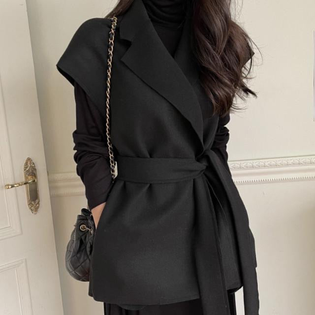 【tops】大きいラペルウエストリボンチョッキF8464