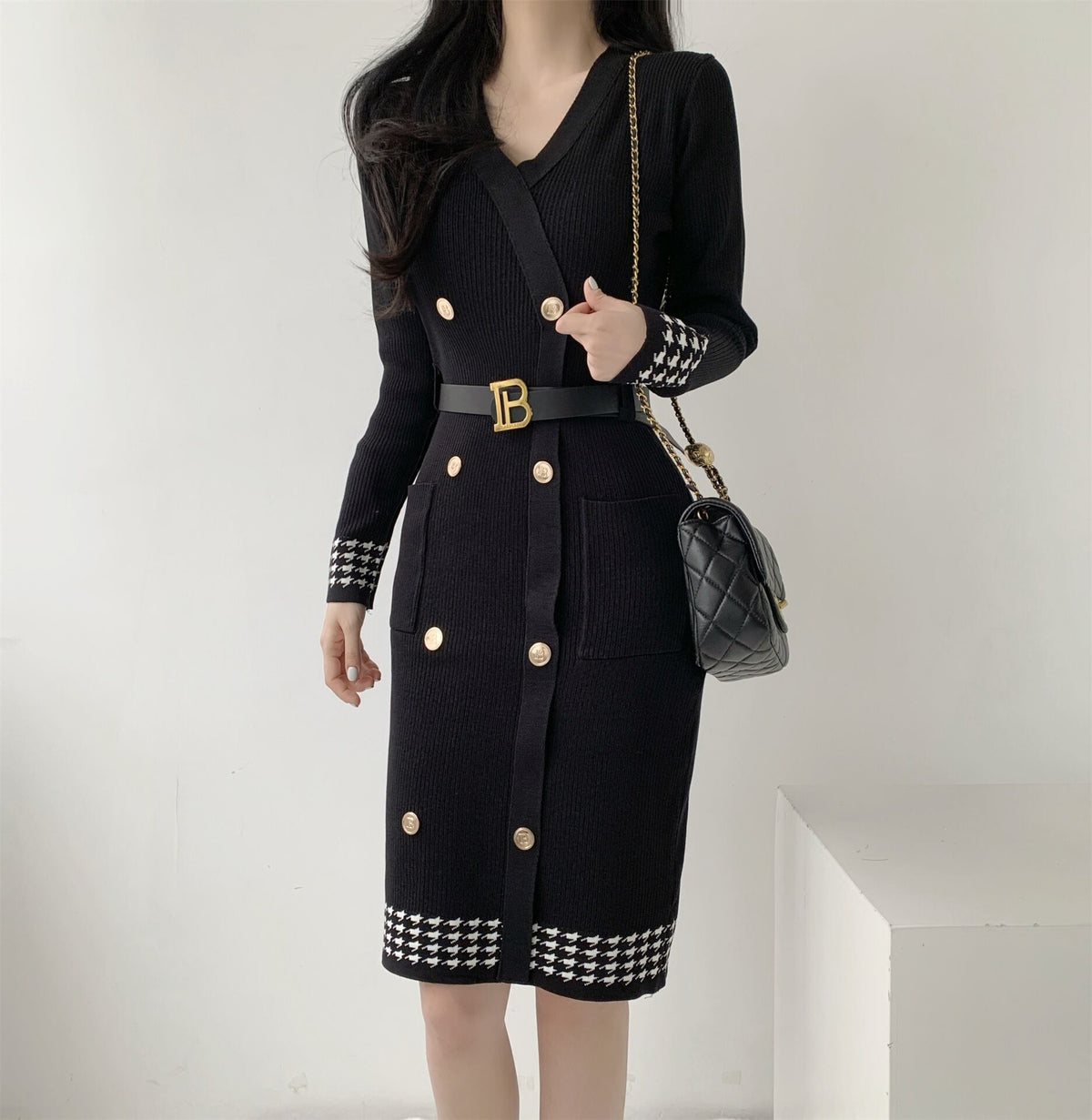【dress】ダブルボタンニットワンピース　M28067