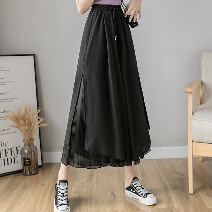 【bottoms】絶対欲しいシンプルカジュアル無地合わせやすいハイウエスト九分丈ガウチョパンツF0017