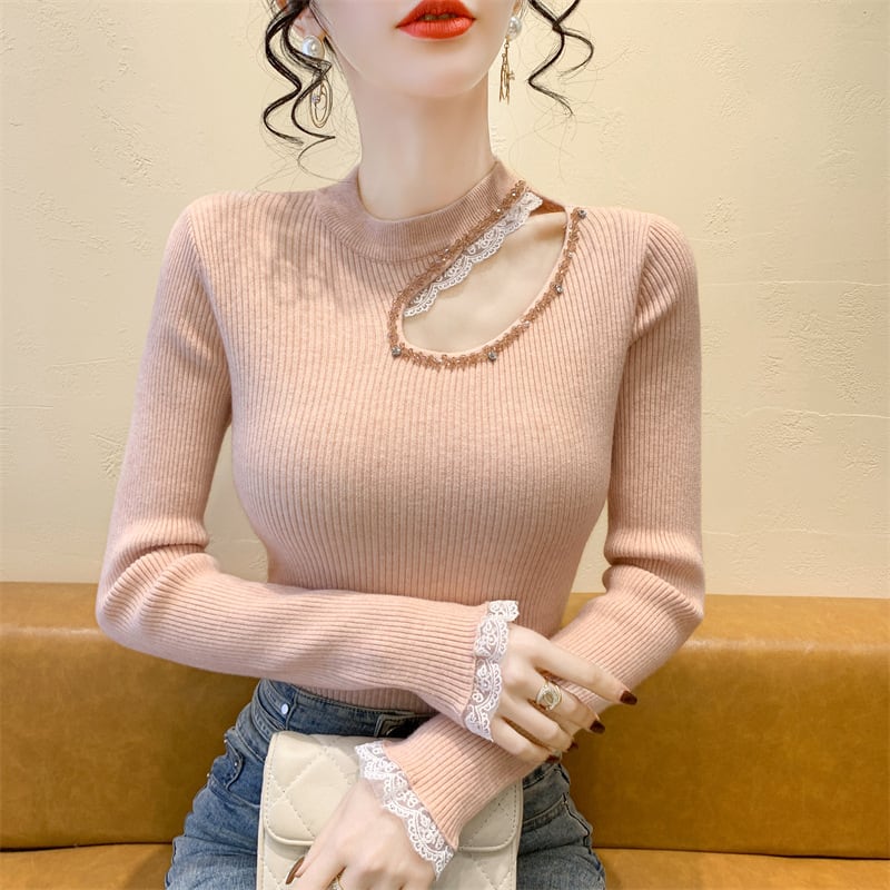 【tops】レース切り替えニットトップス　M28664