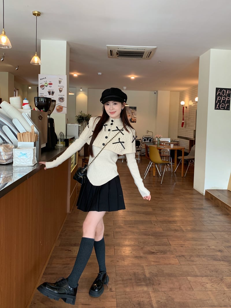 【tops】リボン付きニットトップス　M27620