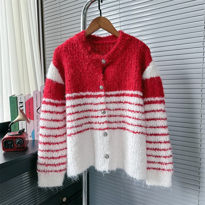 【outer】ボーダー柄ニットカーデ　M26069