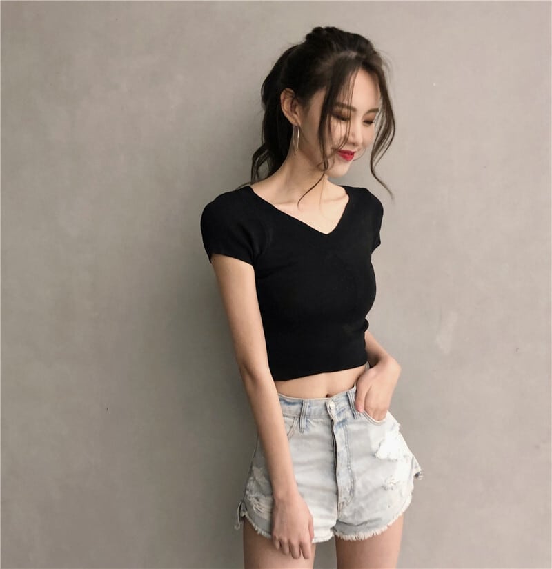 【tops】お値段以上！Vネック半袖ファッション無地着回しTシャツ