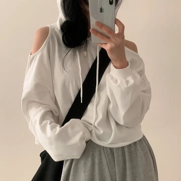【tops】オフショルダーフーディーパーカー　M18906