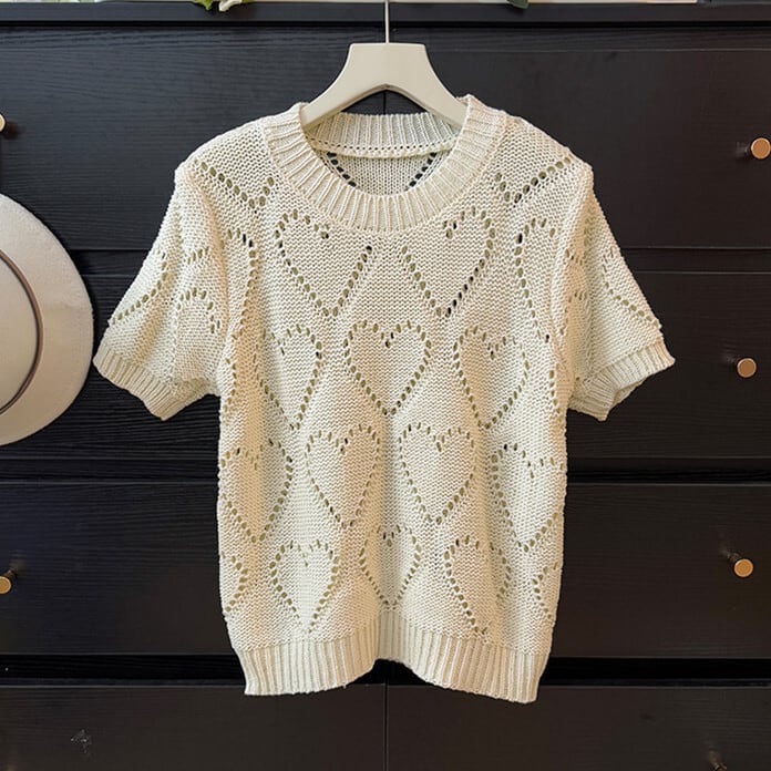 【tops】カットワークニットTシャツ　M29971