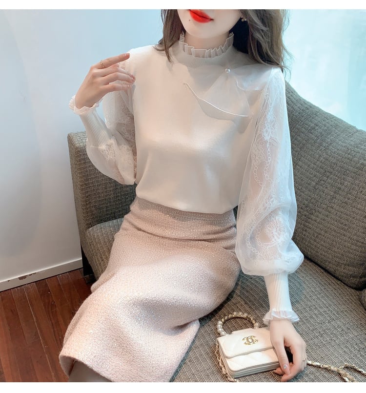 【tops】チュールドッキングニットトップス　M27139