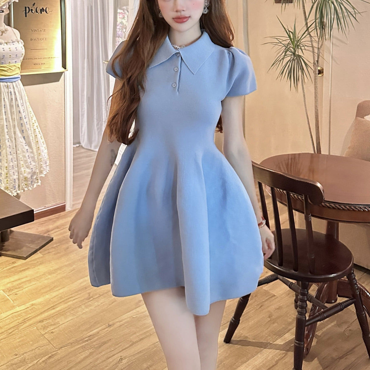 【dress】ポロネック立体感ミニワンピース　N2667