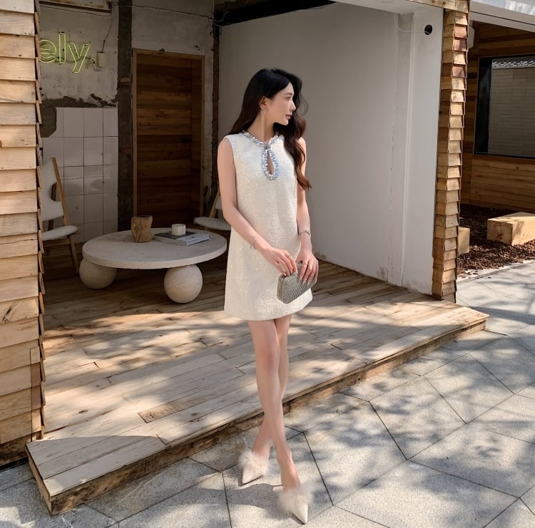 【dress】スパンコール付きツイードワンピース　N2554