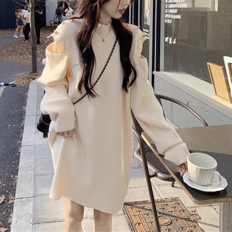 【dress】オフショルダーニットワンピース　M18697