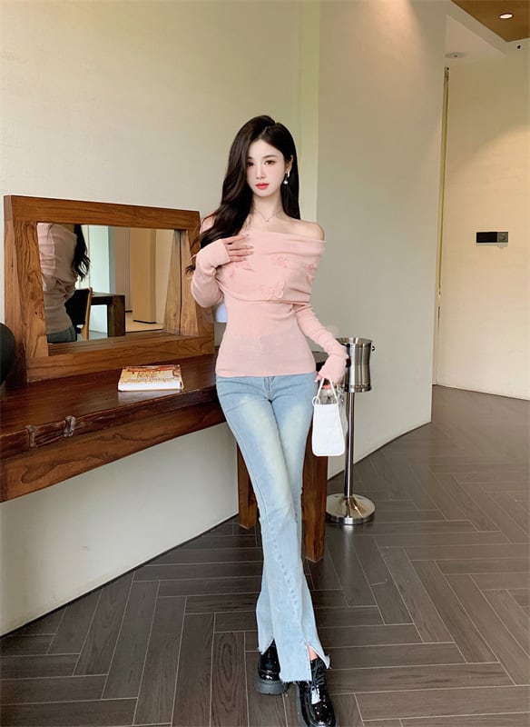 【tops】ボートネックニットトップス　M26140